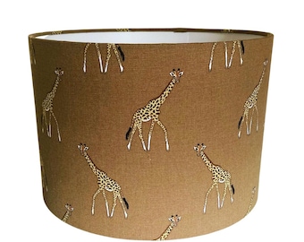 Handmade Fabric Lampshade. Sophie Allport - Giraffes Gold Mustard Oche