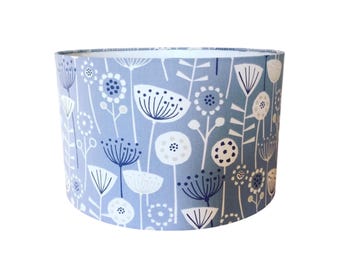 Handmade Fabric lampshade. Bergen 'Scandi Flowers' by Fryetts in Blue