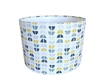 Handmade Fabric Lampshade. Scandi Geometric print. Odense by Fryetts. in 'Ochre' (Yellow and Grey)