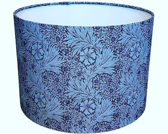 Handmade Designer Fabric lampshade. 'Marigold' by William Morris in Navy Blue (cotton fabric not upholstery linen)