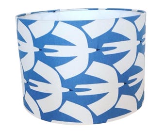 Handmade Designer Fabric Lampshade. Pajaro geometric birds by Scion in 'Electric Blue'