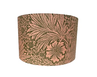 William Morris Marigold Olive Pink Lampshade | Handmade Floral Drum Lamp Shade | Ceiling or Table Lamp