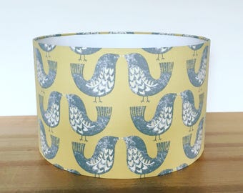 Handmade Fabric Lampshade, Scandi Birds by iliv in Mustard
