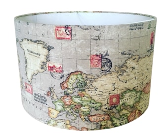 Handmade Fabric lampshade. Atlas / World Map