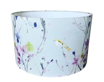 Handmade Fabric Lampshade. Armanthwaite in ‘Violet and Duckegg’ Colourway by Voyage