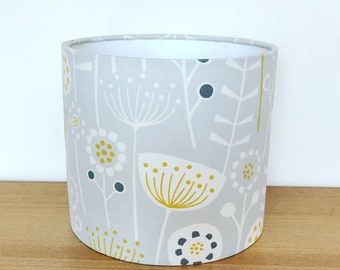 Handmade Fabric lampshade. Bergen 'Scandi Flowers' by Fryetts in Grey