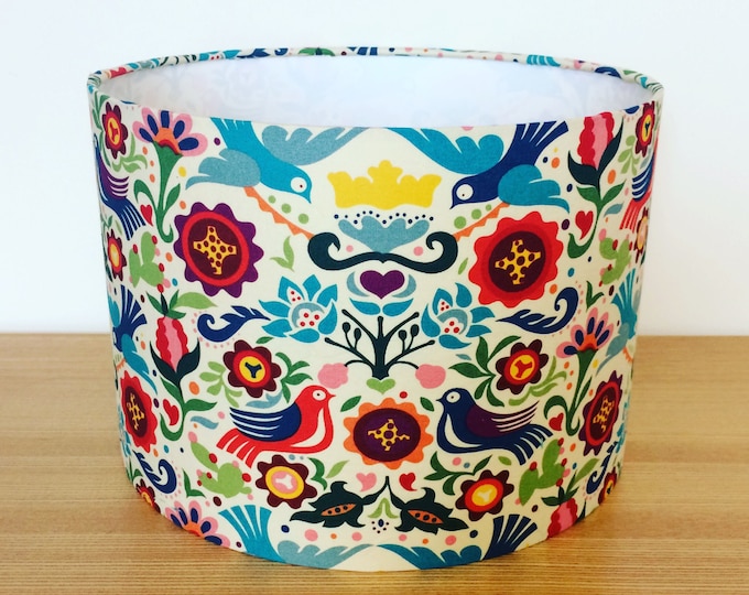 Featured listing image: Handmade Fabric lampshade. 'La Paloma' by Alexander Henry. Scandi Birds