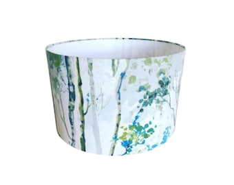 Prestigious Textiles Silverbirch Lampshade Larkspur | Blue Green Woodland Tree Drum Handmade Lampshade | Botanical Nature Lamp Shade