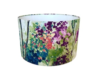 Colourful Woodland Lampshade | Prestigious Textiles Silver Birch Jewel | Floral Forest Drum Lamp Shade | Handmade Ceiling or Table Lamp