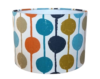 Scion Taimi Circles Lampshade | Colourful Retro Drum Lamp Shade | Blue Orange Mustard Geometric | Mid Century Home Decor