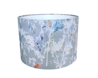 Voyage Decoration Fenadina Clementine Drum Lampshade | Soft Botanical Floral Lamp Shade | Grey Blue Watercolour Lighting | Handmade