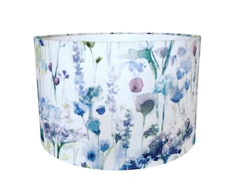 Voyage Ilinizas Lampshade | Blue Purple Wildflower Drum Lamp Shade | Watercolour Floral | Handmade Ceiling or Table Lampshade