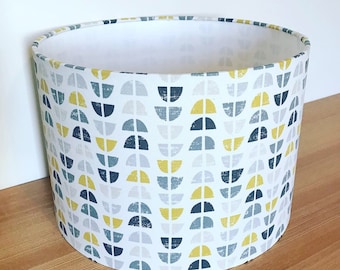 Handmade Fabric Lampshade. Scandi Geometric print. Odense by Fryetts. in 'Ochre' (Yellow and Grey)