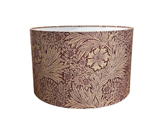 Marigold by William Morris in Brick Red. Handmade Designer Fabric Drum Lampshade.