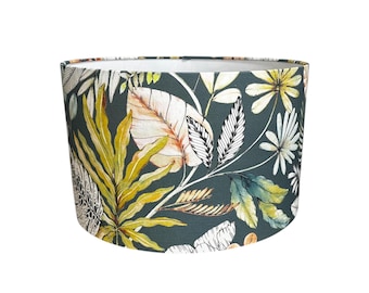 Handmade Drum Lampshade – Clarke & Clarke Tropicana Forest Fabric | Tropical Leaf Botanical Shade | Luxury Designer Fabric Ceiling or Table