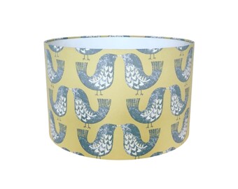 Handmade Fabric Lampshade, Scandi Birds by iliv in Mustard