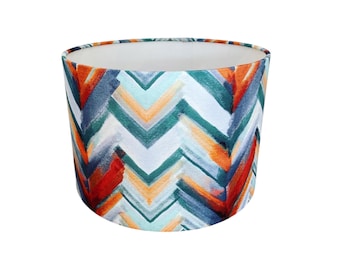Handmade Drum Lampshade – Chloe Burnt Orange Fabric | Bold Chevron Geometric Shade | Modern Statement Ceiling or Table Lamp Shade