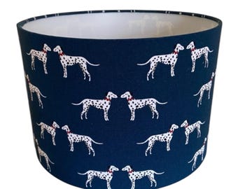 Handmade Fabric Lampshade. Sophie Allport-Dalmatians, Dark Blue, Dogs