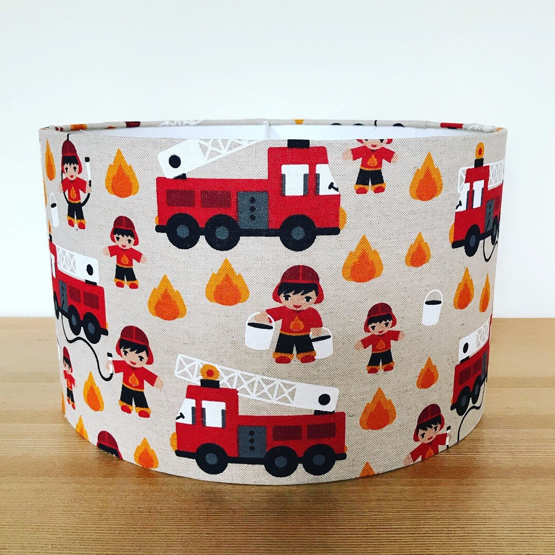 Handmade Fabric Lampshade Firefighters