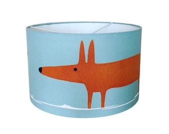 Handmade Lampshade, Mr Fox by Scion UK in Sky / Tangerine /  Chalk.