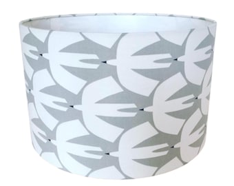 Handmade Designer Fabric Lampshade. Pajaro geometric birds by Scion in 'Steel Grey'