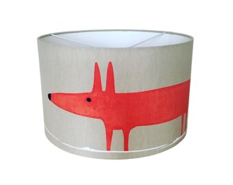 Scion Mr Fox Drum Lampshade – Neutral Paprika Fox Print – Contemporary Handmade Light Shade
