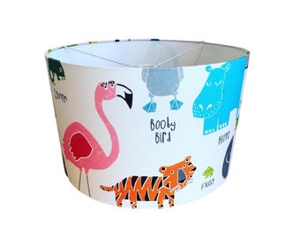Scion Animal Magic Drum Lampshade | Colourful Nursery Animal Lamp Shade | Children’s Safari Lighting | Handmade Table or Ceiling Shade