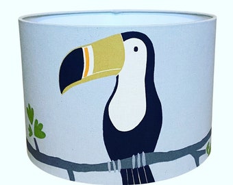 Handmade Fabric Lampshade, Terry the Toucan by Scion UK. in Charcoal/Putty