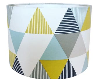 Handmade Fabric Lampshade. Brio by Clarke & Clarke in 'Mineral'. Geometric Print Triangles