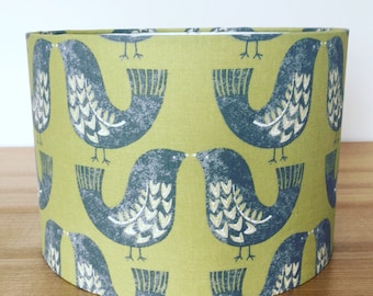 Handmade Fabric Lampshade, Scandi Birds by iliv in Kiwi Green