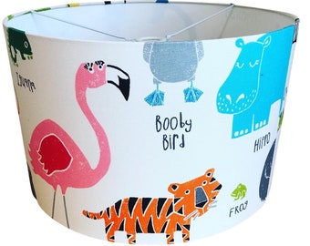 Scion Animal Magic Drum Lampshade | Colourful Nursery Animal Lamp Shade | Children’s Safari Lighting | Handmade Table or Ceiling Shade