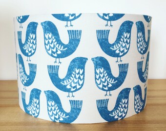 Handmade Fabric Lampshade, Scandi Birds by iliv in Capri Blue