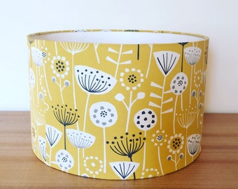Handmade Fabric lampshade. Bergen 'Scandi Flowers' by Fryetts in Ochre