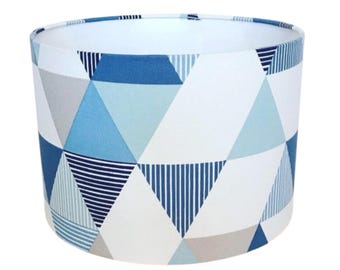 Handmade Fabric Lampshade. Brio by Clarke & Clarke in 'Denim'. Geometric Print Triangles