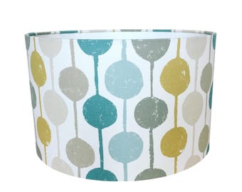 Handmade Fabric Lampshade. Taimi Circles by Scion. Seaglass / Chalk / Honey circles.