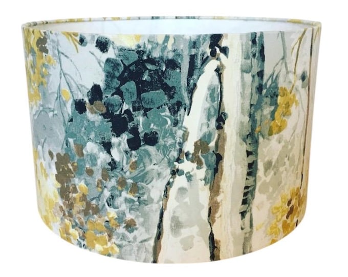 Featured listing image: New! Handmade Fabric Lampshade. Silver Birch Tree by Prestigious Textiles in shadow