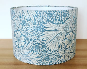Handmade Designer Fabric lampshade. 'Marigold' by William Morris in Blue