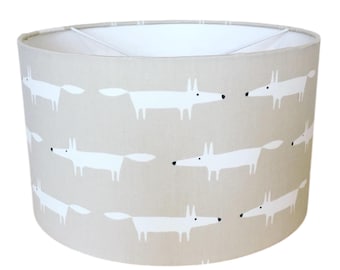 Handmade Fabric Lampshade. Little Fox by Scion in 'Snow' (Taupe and White)