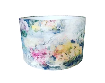 Fibre Naturelle Claude Bon Bon Lampshade | Colourful Watercolour Floral Drum Lamp Shade | Abstract Botanical Home Decor
