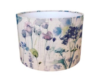 Voyage Ilinizas Violet Lampshade | Wildflower Floral Drum Lamp Shade | Watercolour Botanical Meadow | Country Home Decor