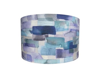 Voyage Decoration Kampala Indigo Drum Lampshade | Blue Abstract Watercolour Shade | Modern Contemporary Lighting | Handmade Ceiling or Table
