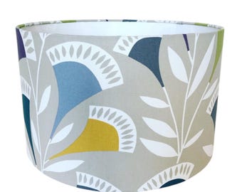 Handmade Designer Fabric Lampshade, Scion Noukku flowers,  Foxglove/Graphite/Forest