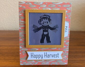 homemade fall card; fall card homemade; Happy Harvest homemade card; homemade happy harvest card; blank card; scarecrow card; Thanksgiving