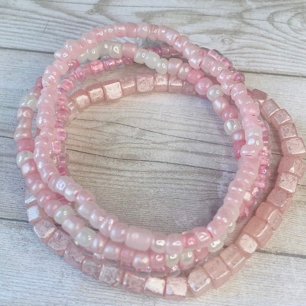 Seed bead pink shades bracelet set