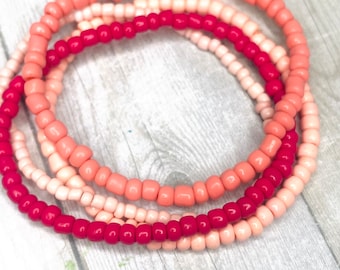 Pink bracelet set seed bead bracelets stackable