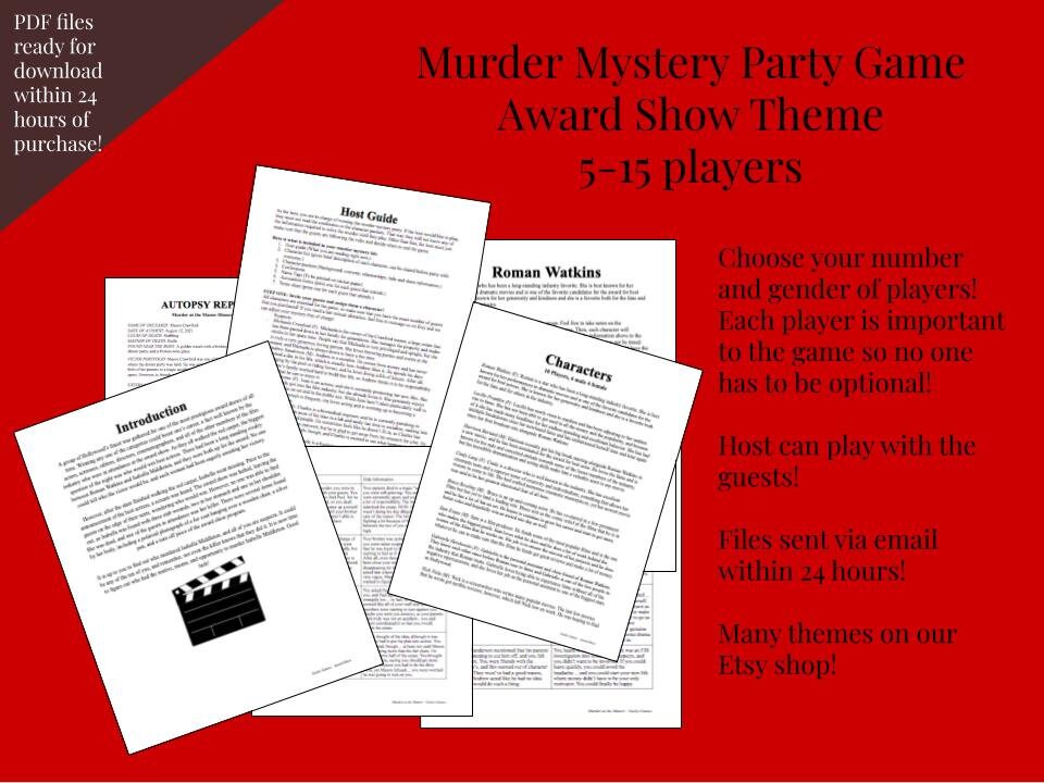 Award Show Murder Mystery Party Game Digital Files Delivered Etsy