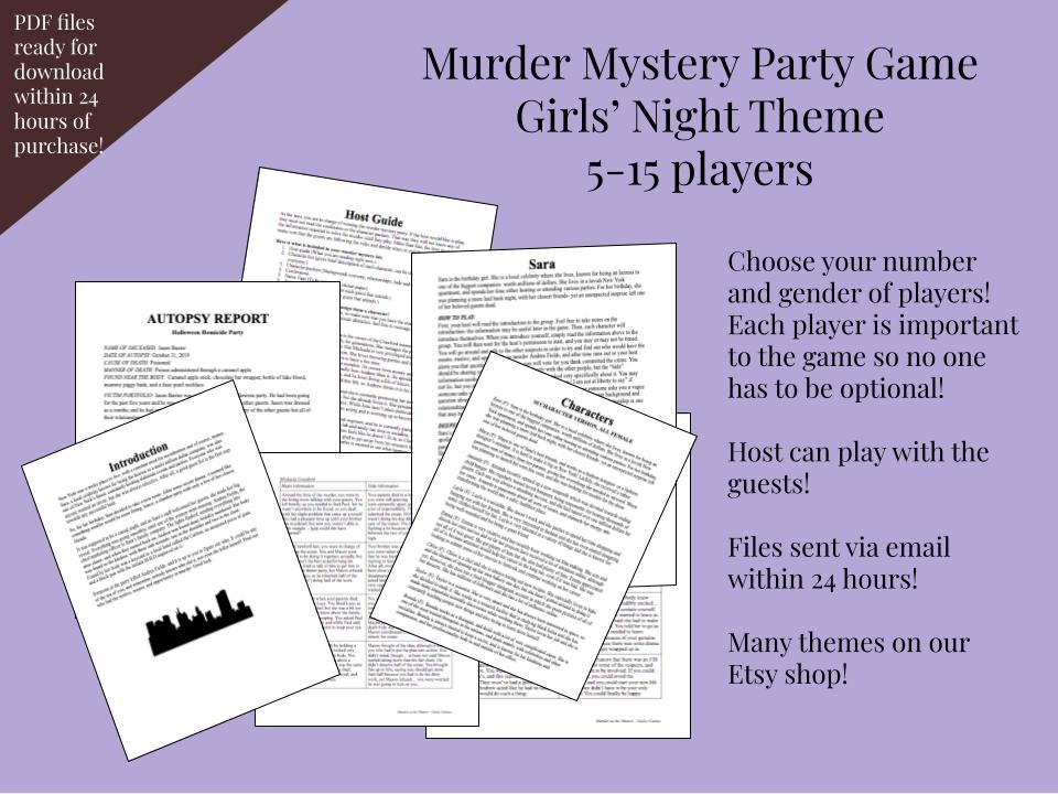 Murder At The Girl S Night In Murder Mystery Party Game Etsy