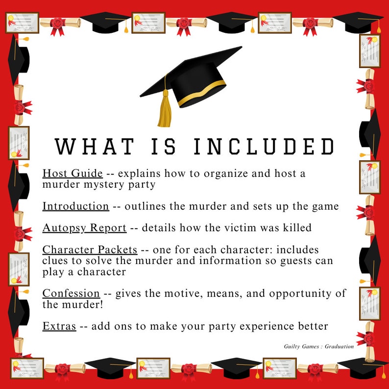Graduation Murder Mystery Party Game - Digital Files Delivered via ...