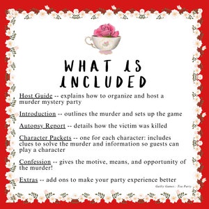 Tea Party Murder Mystery Party Game - digital files delivered via email image 5