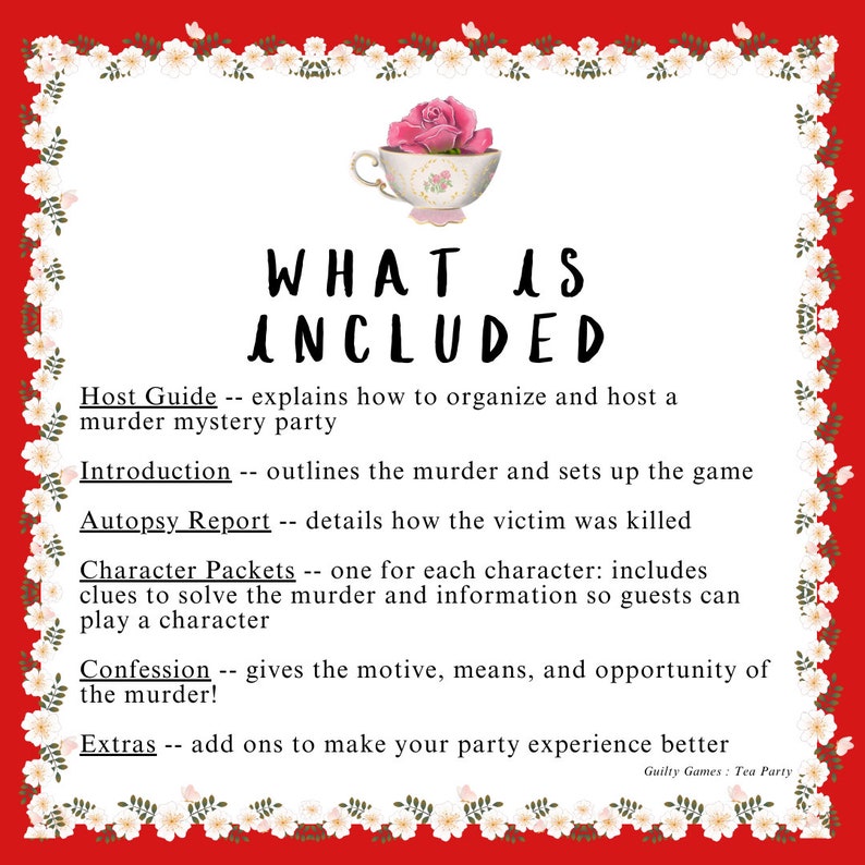 Tea Party Murder Mystery Party Game - digital files delivered via email image 5